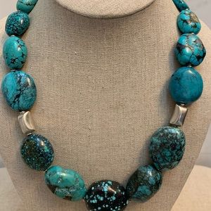 Turquoise necklace with sterling silver 925 clasp and elements